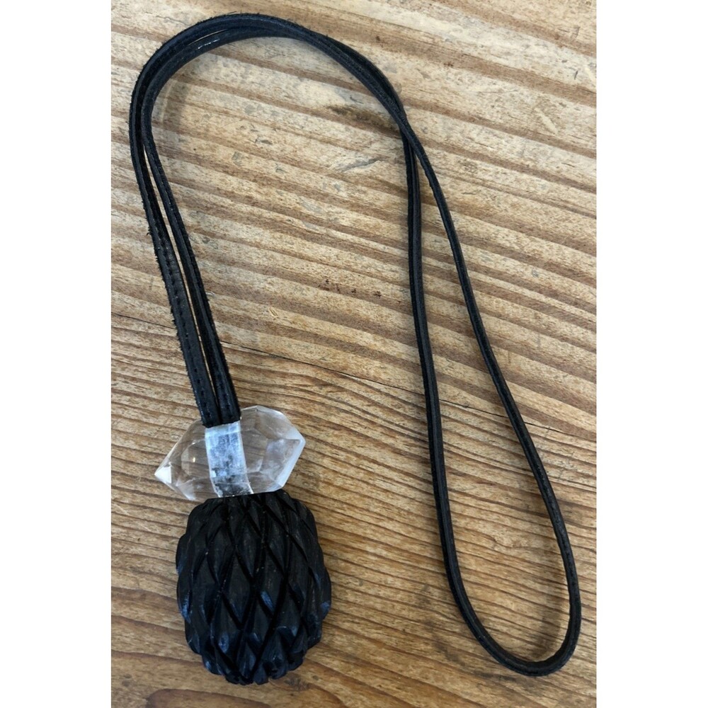 Gerda Lynggaard Monies Necklace Leather Crystal & Ebony Wood Pendant